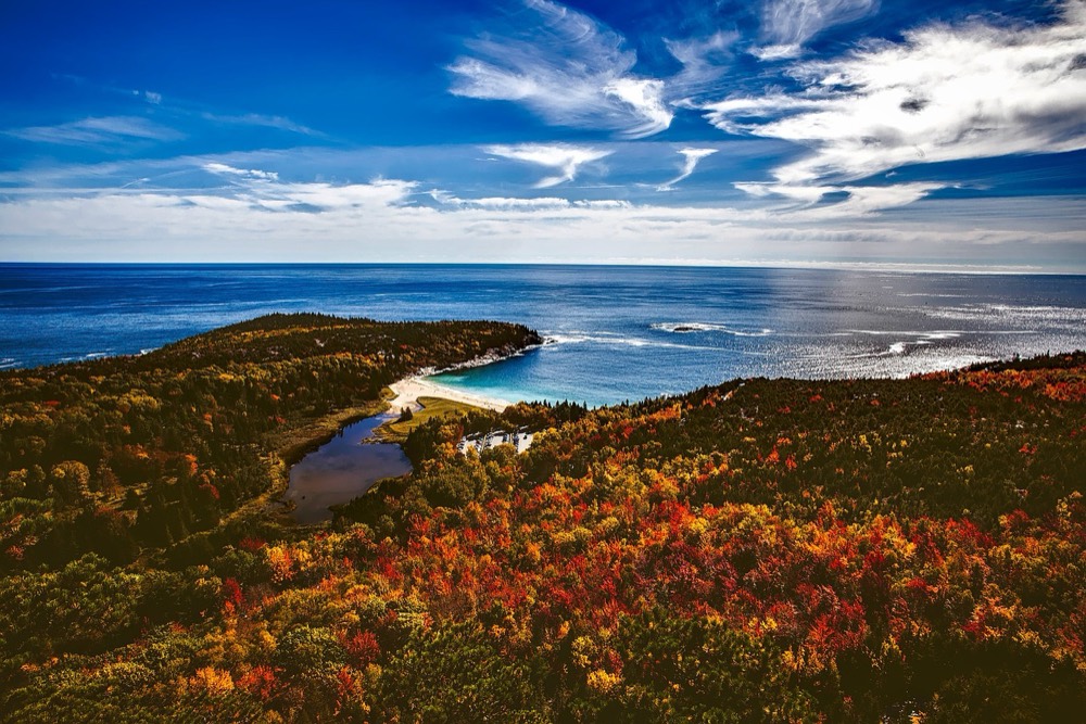 Bar Harbor, Maine coastline in autumn foliage