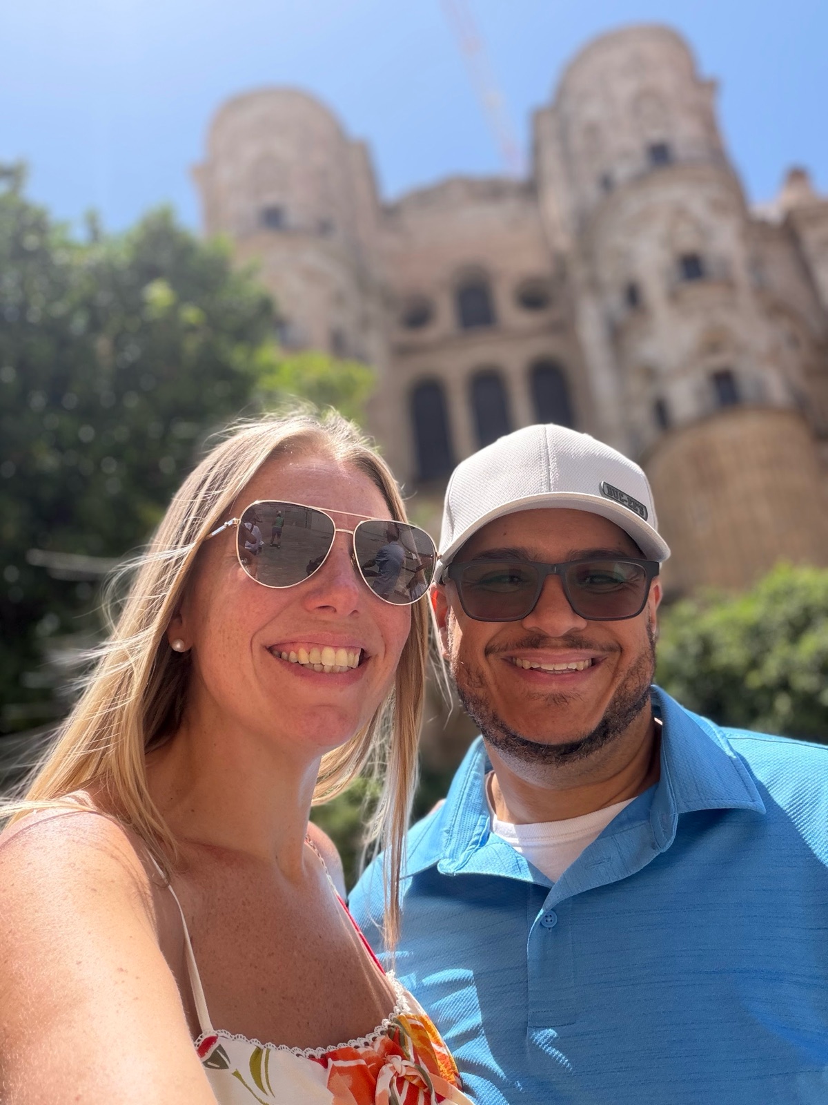 Miguel and Ashley in front of Malaga cathedral