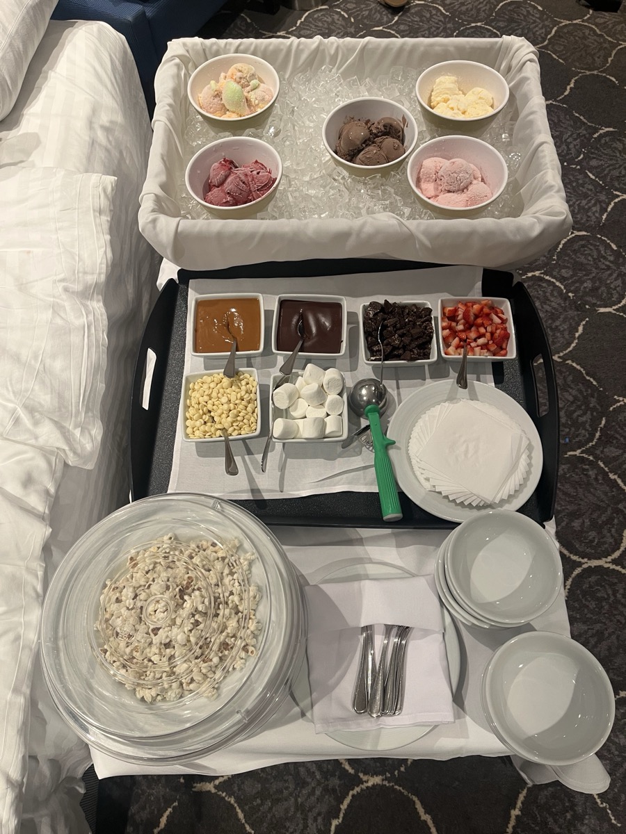In-suite sundae bar set up by the Royal Genie in a Star Class suite on Harmony of the Seas