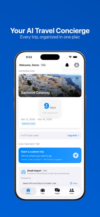 Travel by Trinidad on iPhone — Welcome home screen