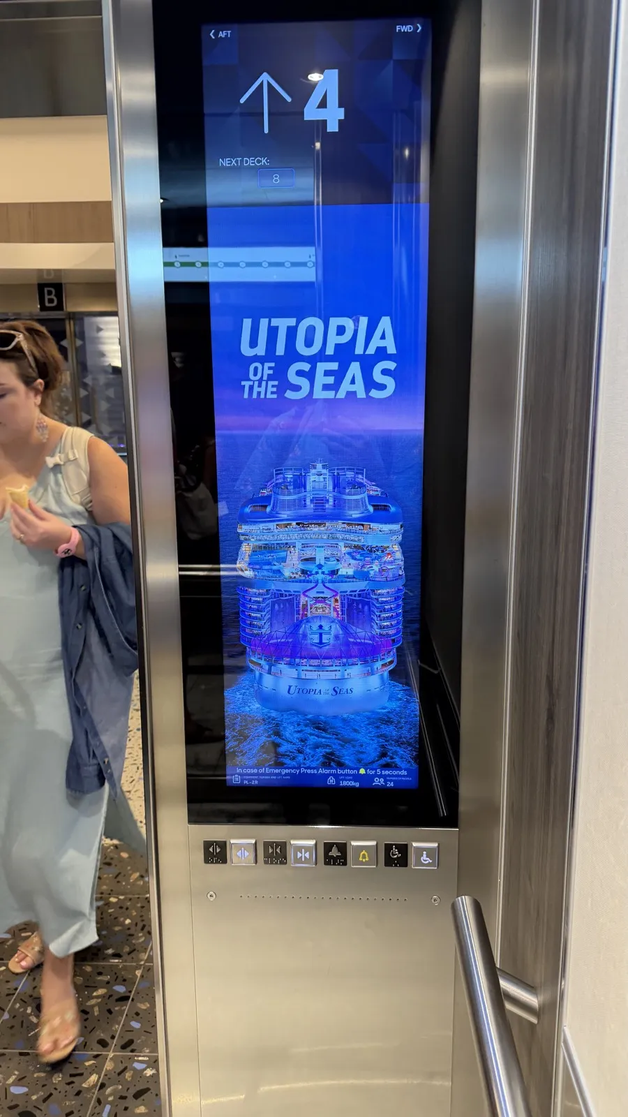 Digital display inside a Utopia of the Seas elevator showing the deck number